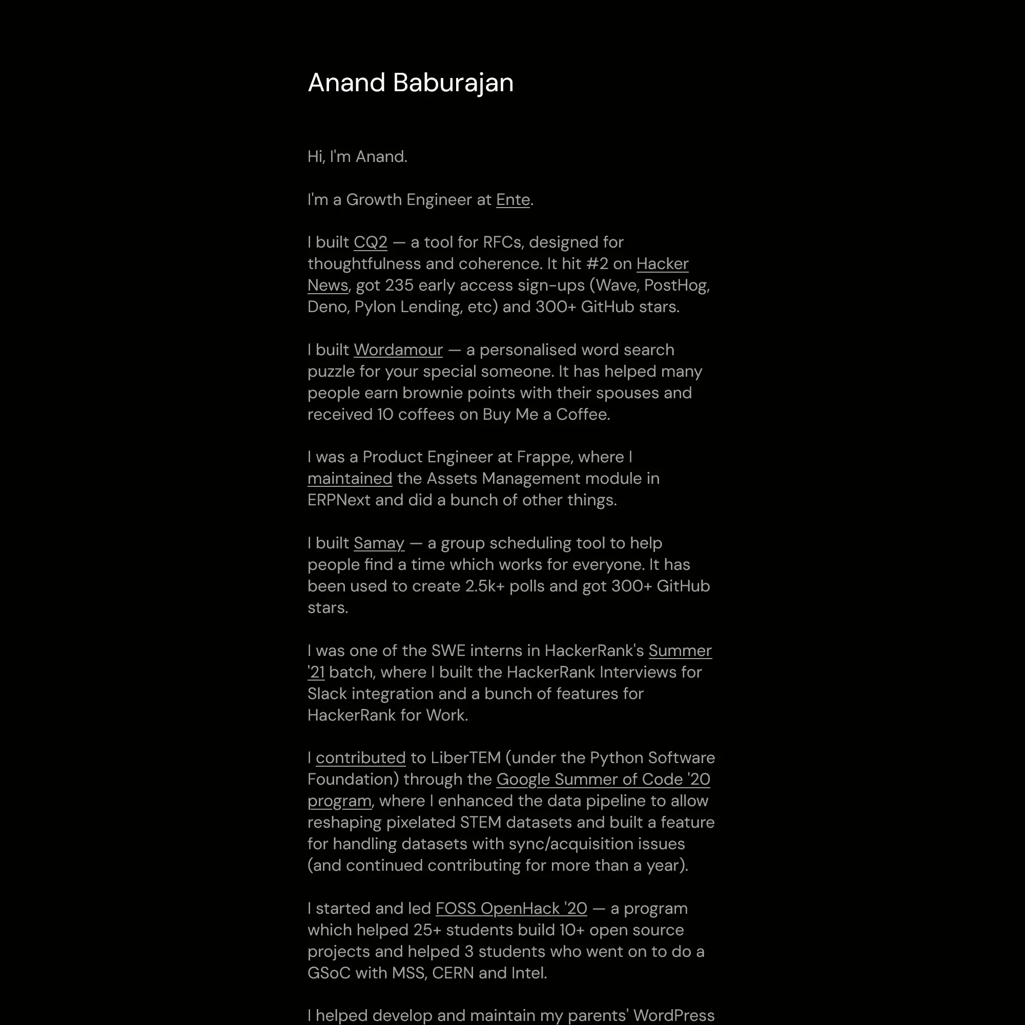 Screenshot of Anand Baburajan