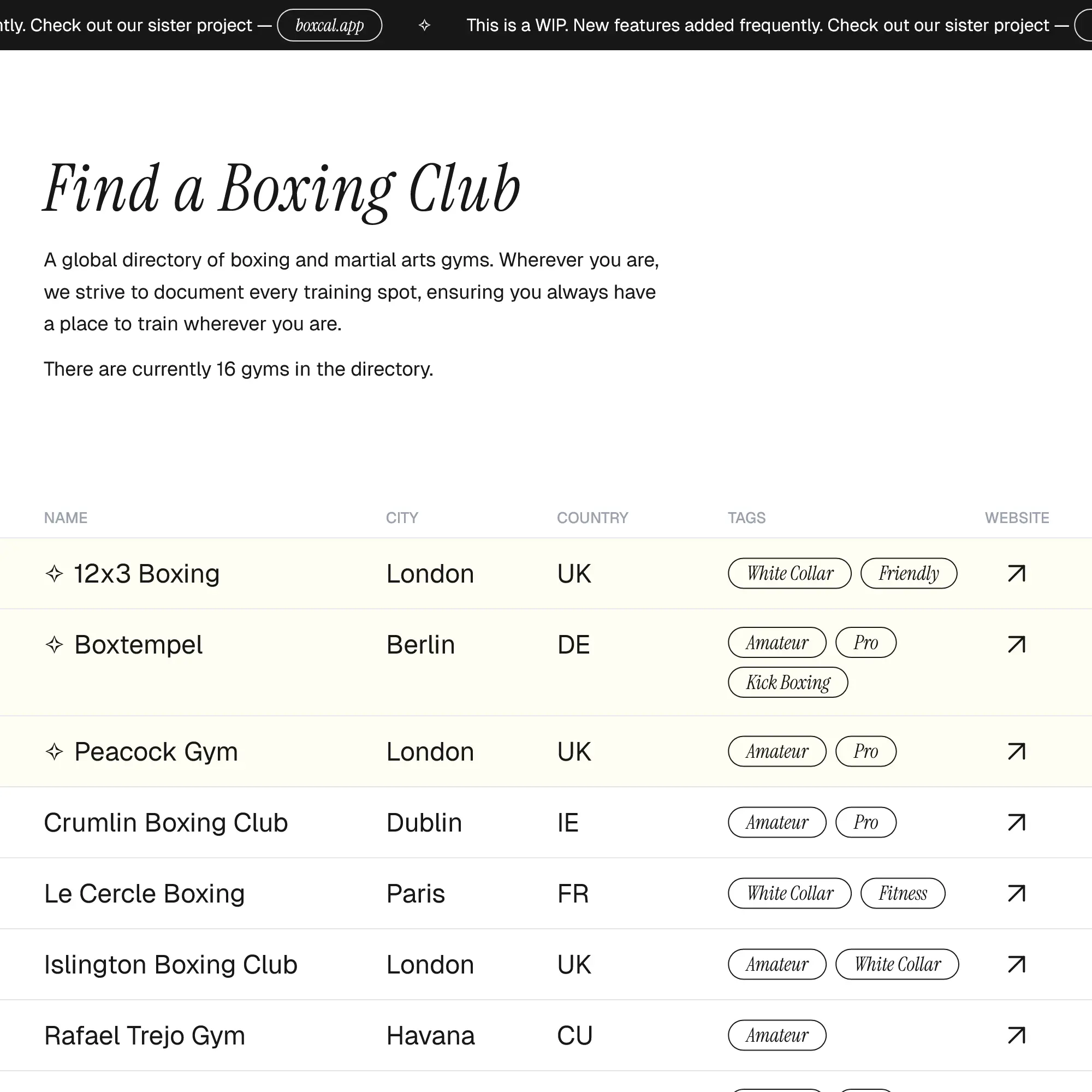 Screenshot of Find A Boxing Club