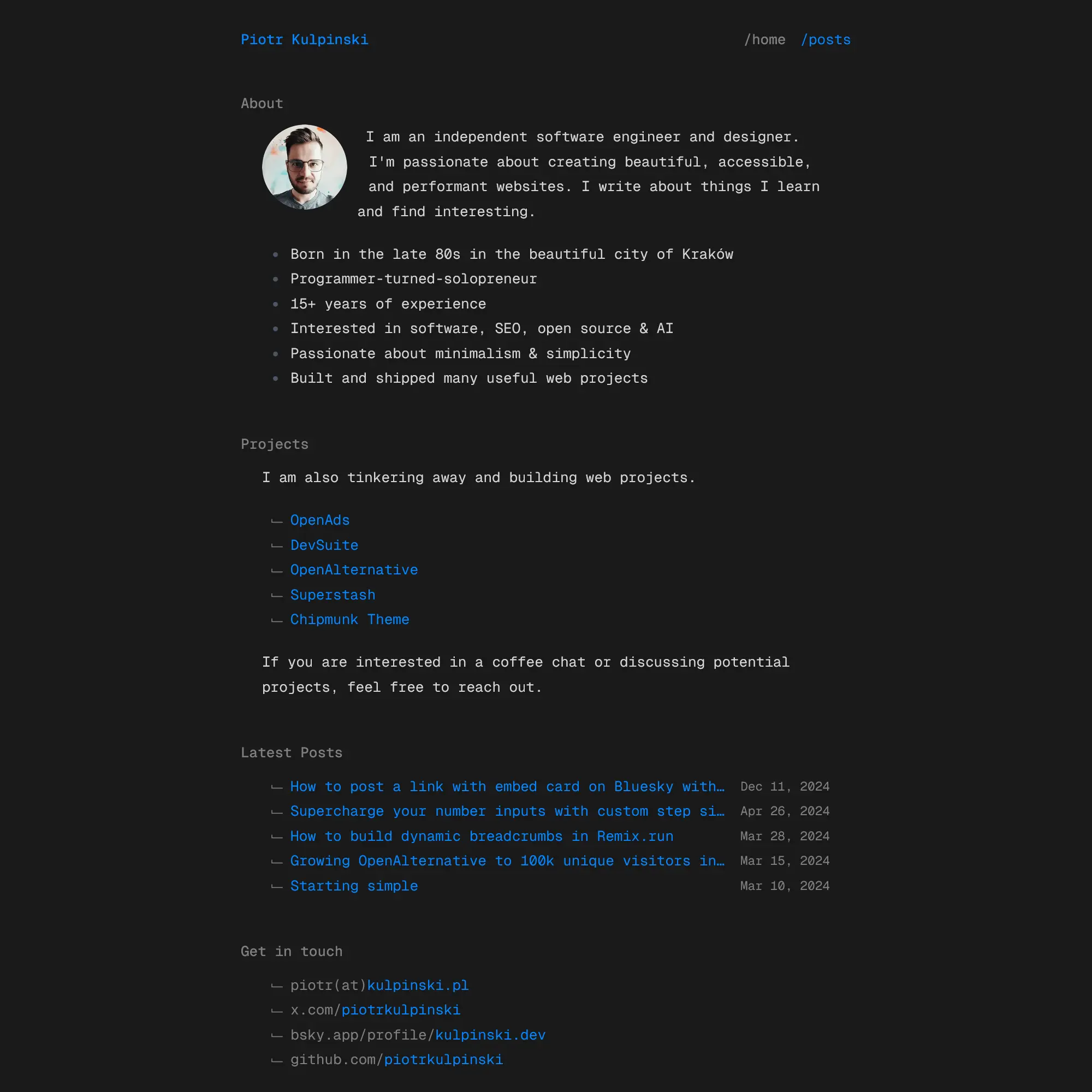 Screenshot of Piotr Kulpinski