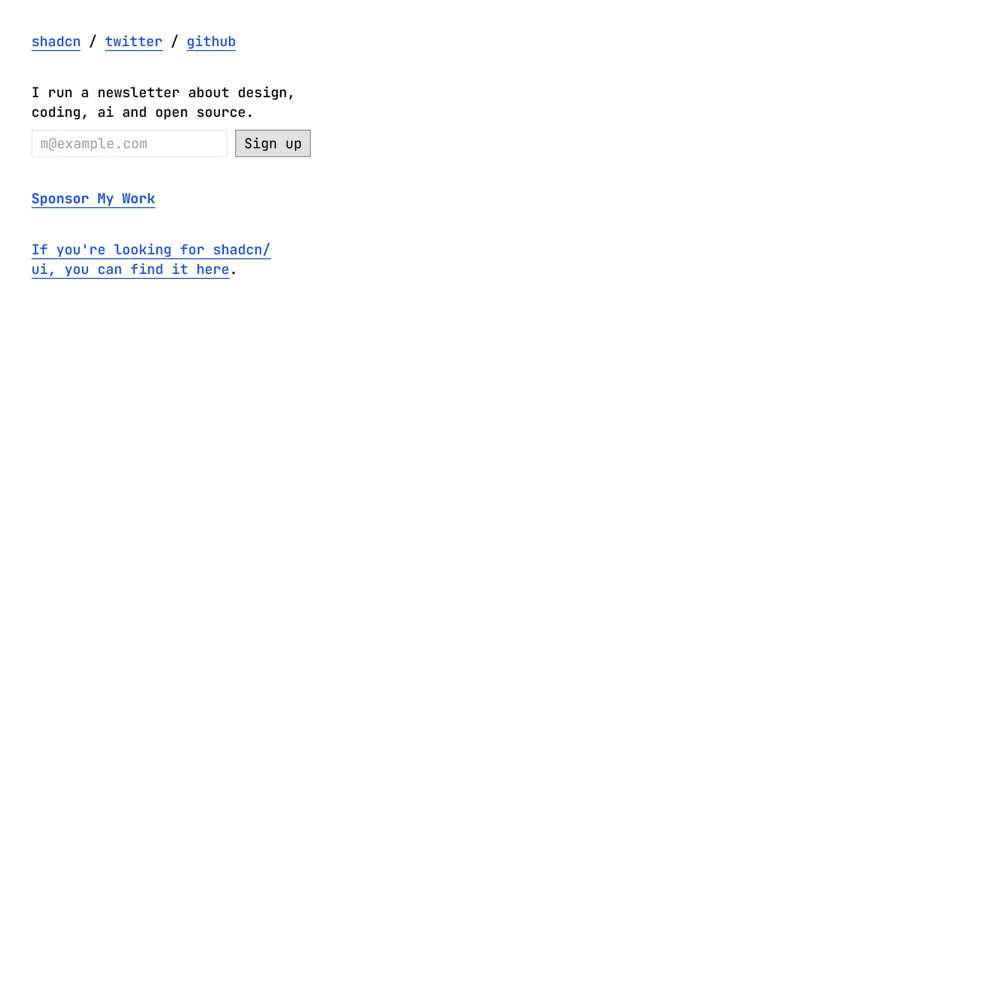 Screenshot of shadcn