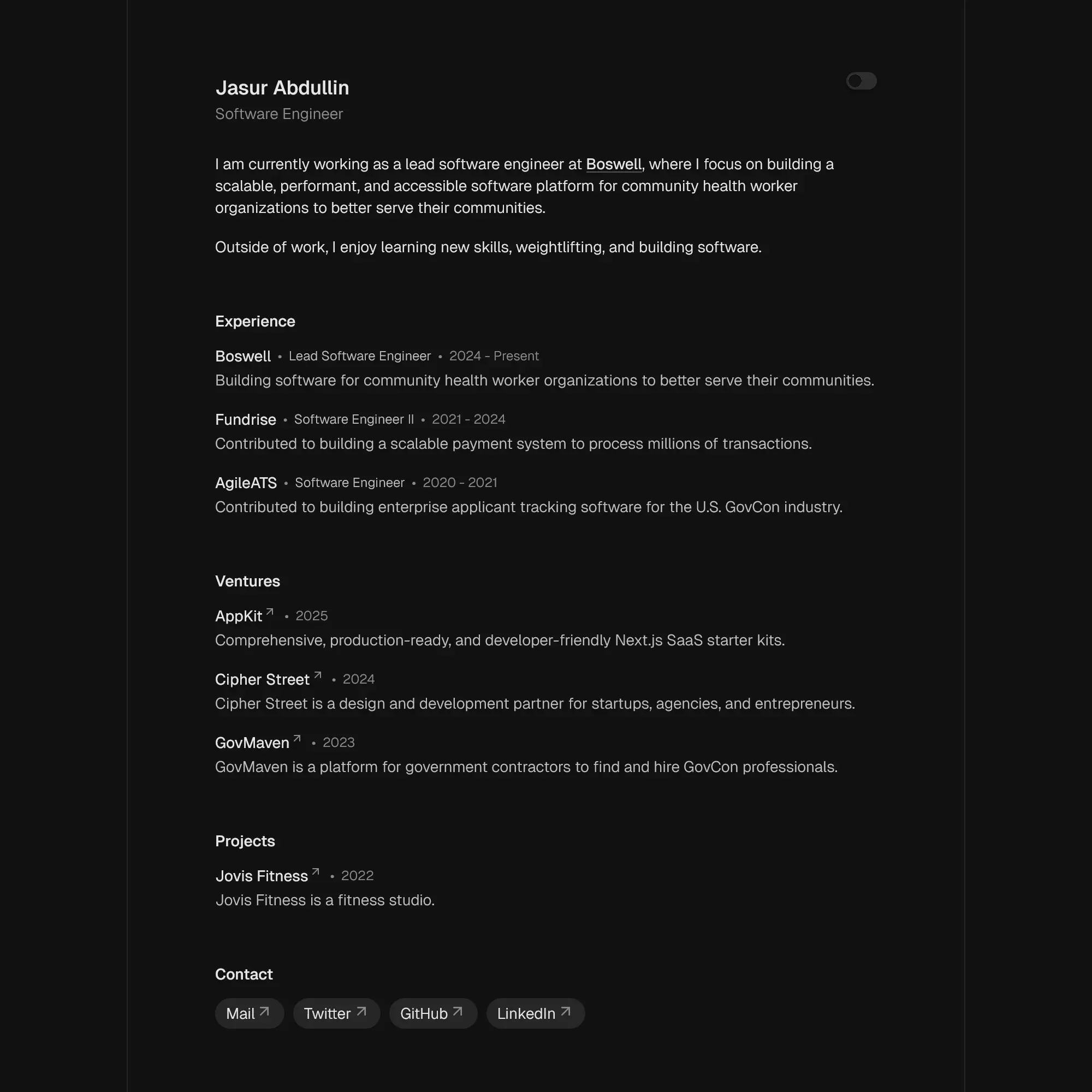 Screenshot of Jasur Abdullin